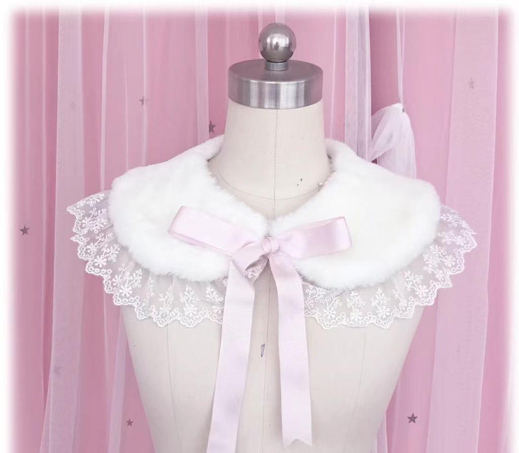 Candy Sweet - Winter Lolita False Collar Plush Bow Collar Scarf