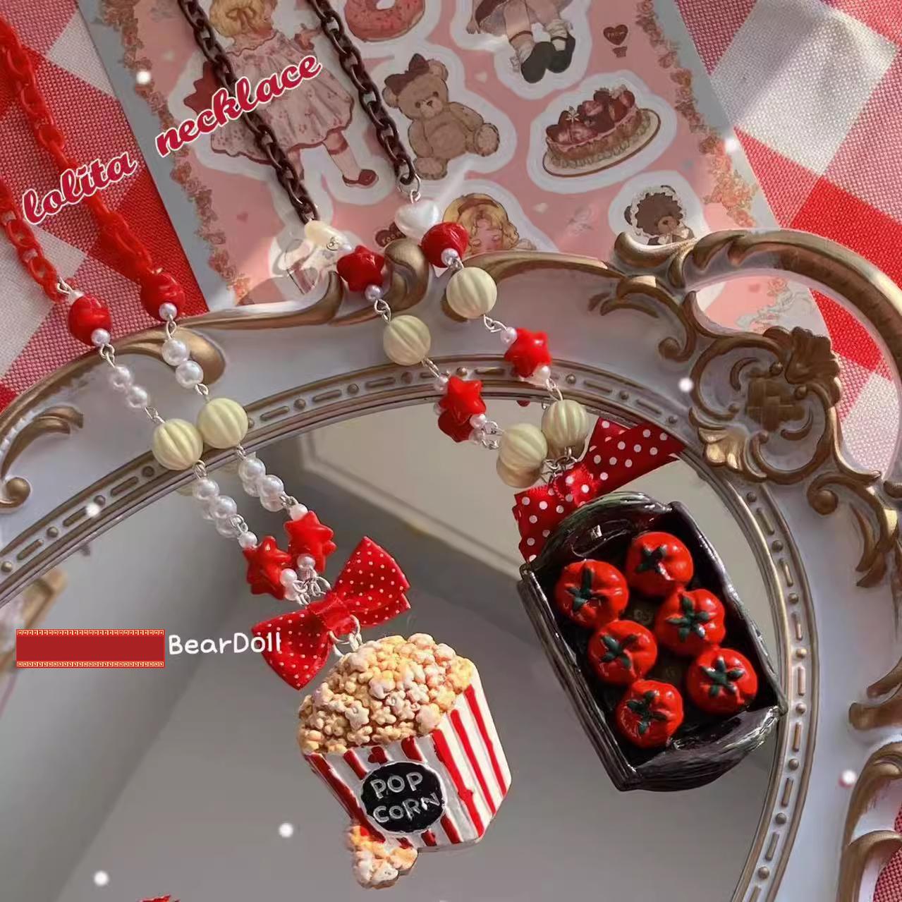 Bear Doll - Sweet Lolita Necklace Cute Beaded Cake Popcorn Tomato Shape Accessories