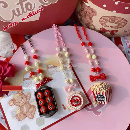 Bear Doll - Sweet Lolita Necklace Cute Beaded Cake Popcorn Tomato Shape Accessories