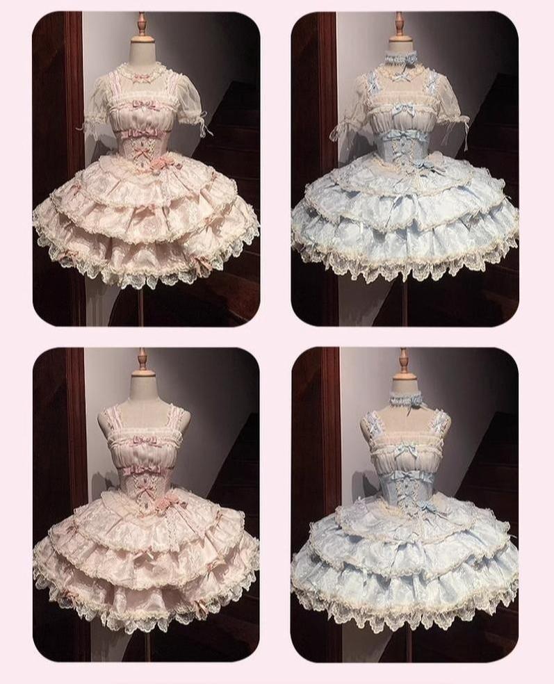 Buling Moon - Ballet Elegance - Sweet Lolita Mini JSK Set with Tulle Shirt and Headdress