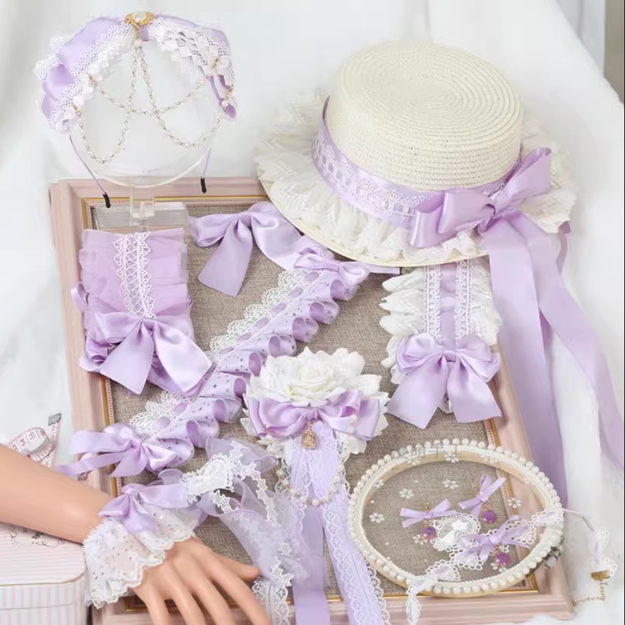 Manmeng - Light Purple Sweet Lolita KC Cuffs Hat