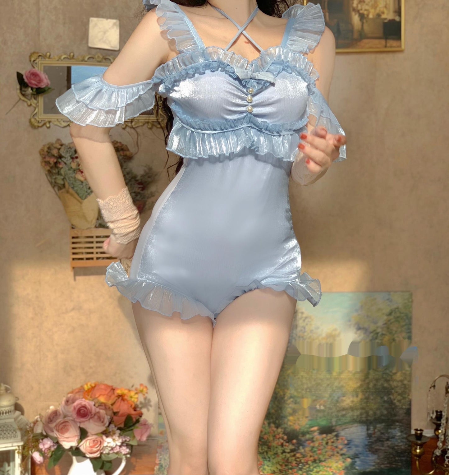 Polaris Lolita - Mermaid - Lolita Inspired Swimsuit with Tulle Overlay and Trailing