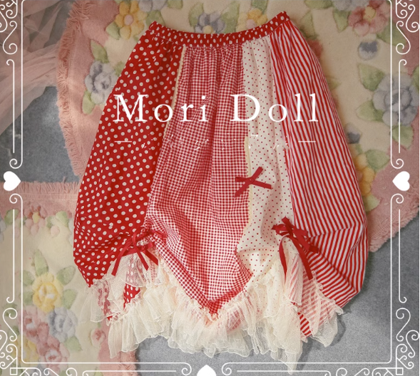 Mori Doll - Strawberry Jam - Sweet Lolita Dot and Stripe Print Skirt