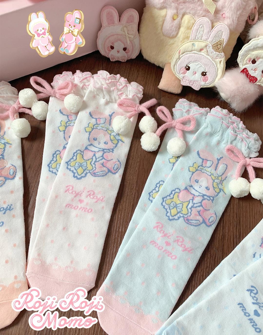 Roji Roji - Kawaii Lolita Mid-Calf Socks, Rabbit Print