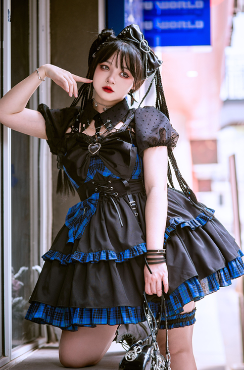 Alice Girl - Gothic Lolita Dress Blue Plaid Jumper Dress