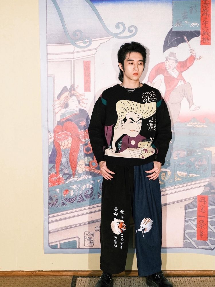 Two-color stitching wide-leg pants【s0000003617】