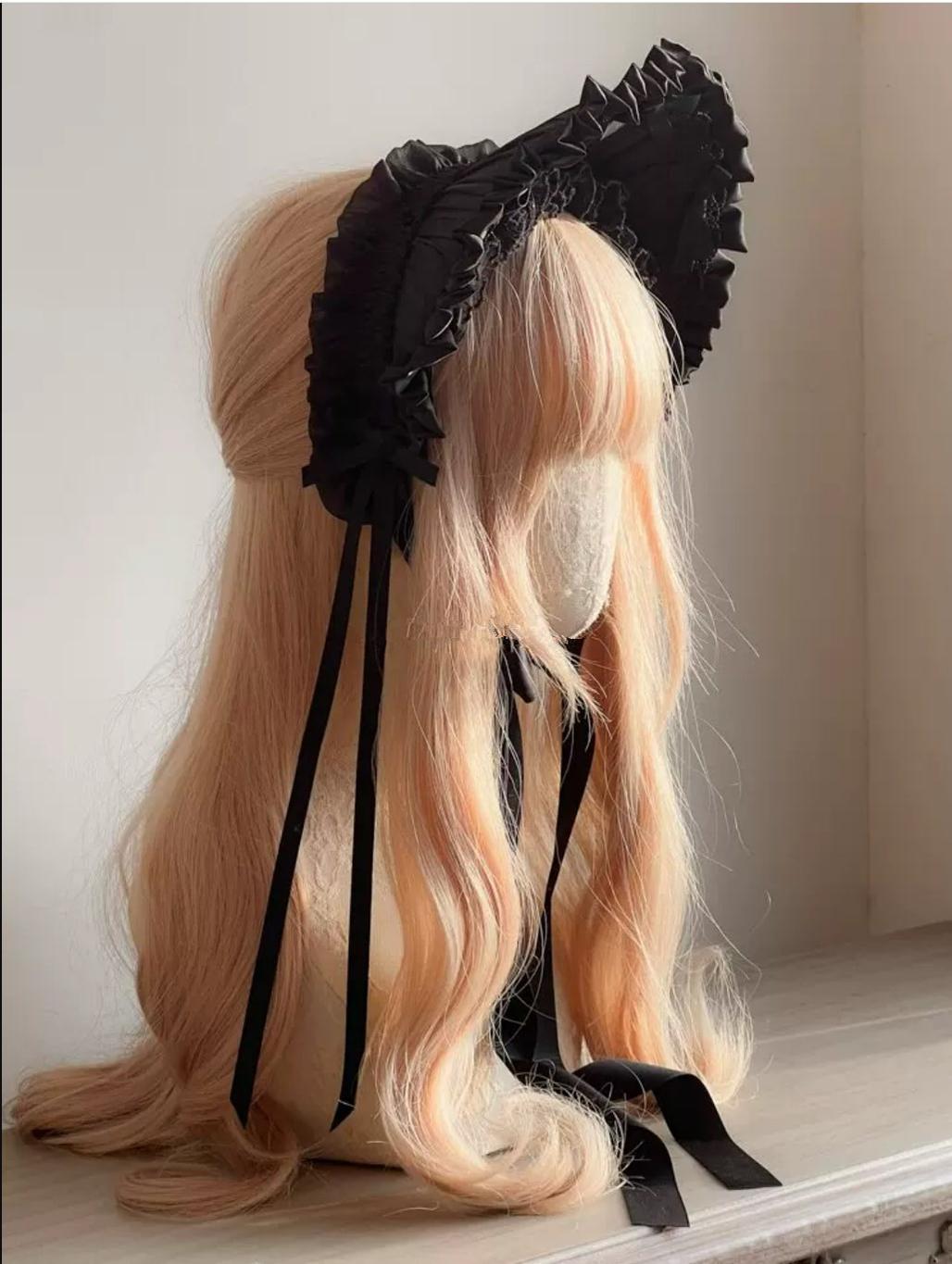 MAID - Elegent Lolita Bonnet Black Ribbon BNT