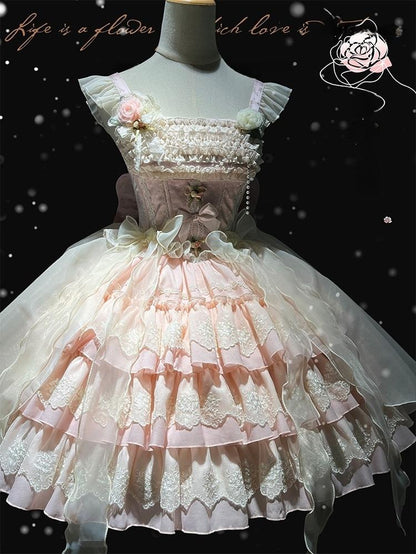 ZhiJinYuan - Tears of the Rose - Sweet Lolita JSK Mini Lolita Ballet Short Dress