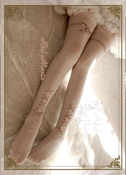 Red Maria - Lace Printed Bow 80D Lolita Tights Multicolors