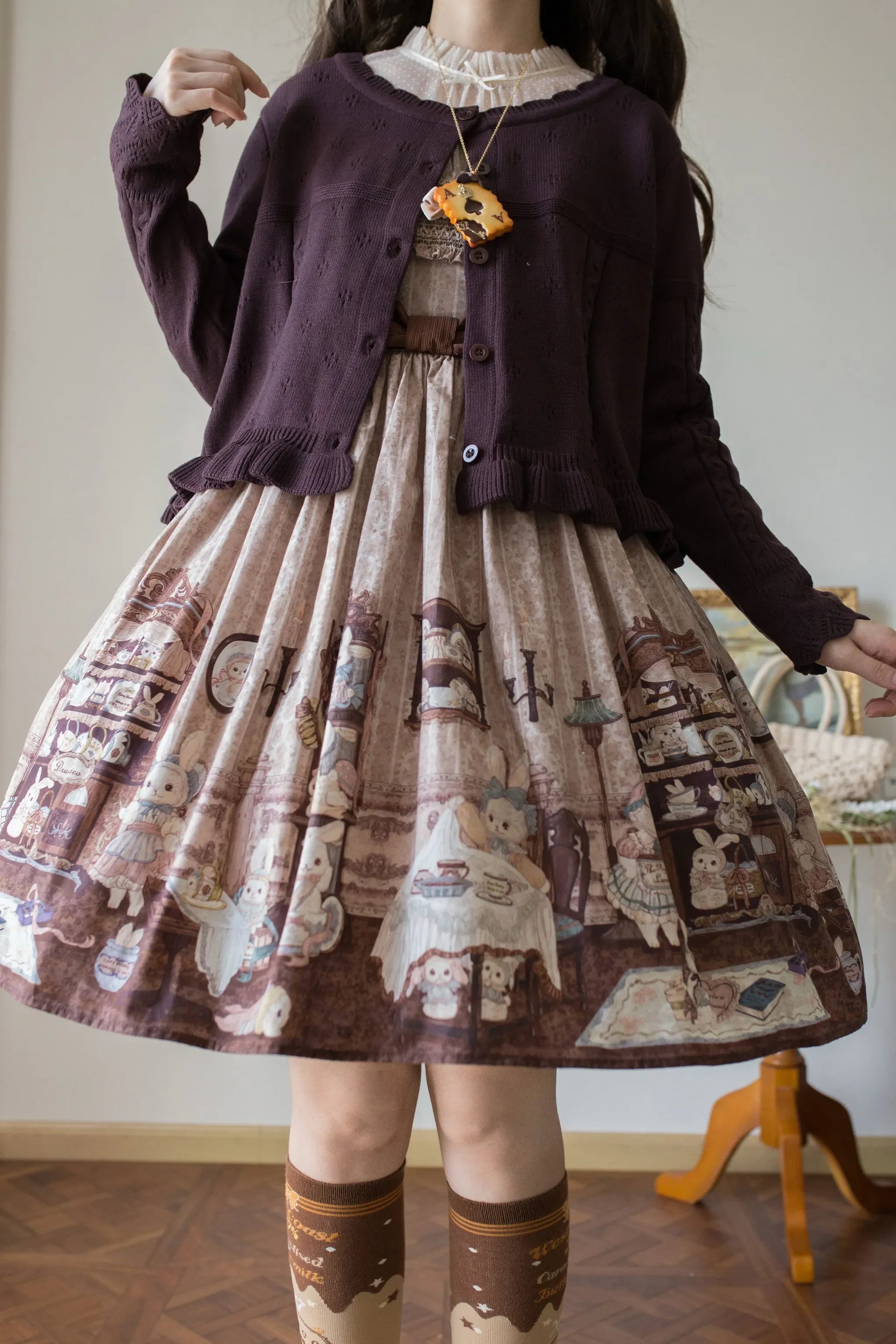 MIST - Kawaii Lolita Sweater Cardigan, Ruffled Lace Hem