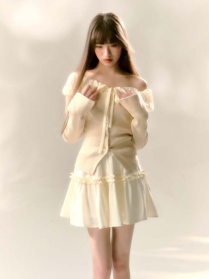 Lace Off Shoulder Knit Tops & Tutu Mini Skirts【s0000007365】