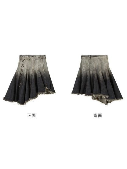 Gradient Bandage Irregular Hem Denim Skirt【s0000003194】