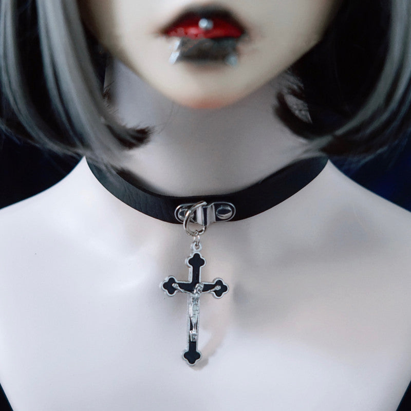 Strange Sugar - Gothic Lolita Cross Leather Choker