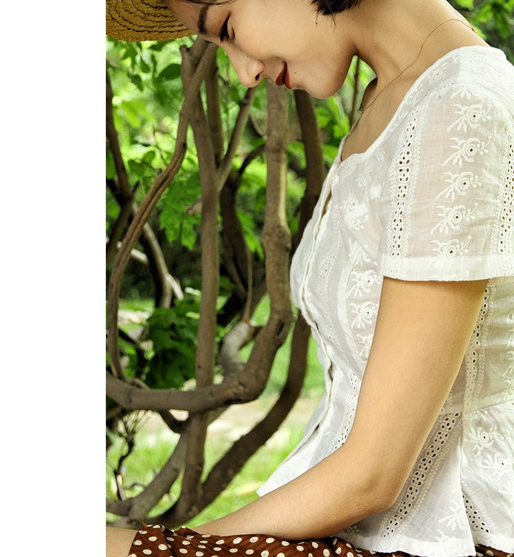 white embroidered classic blouse