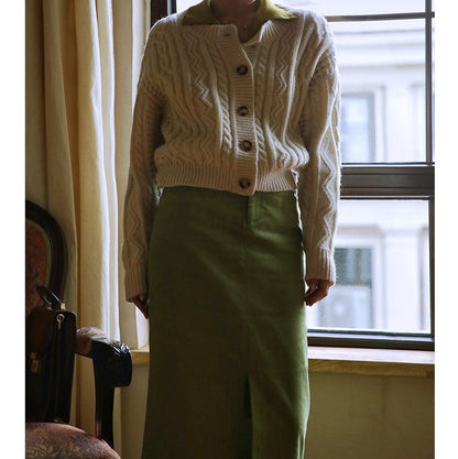 Western green retro straight skirt