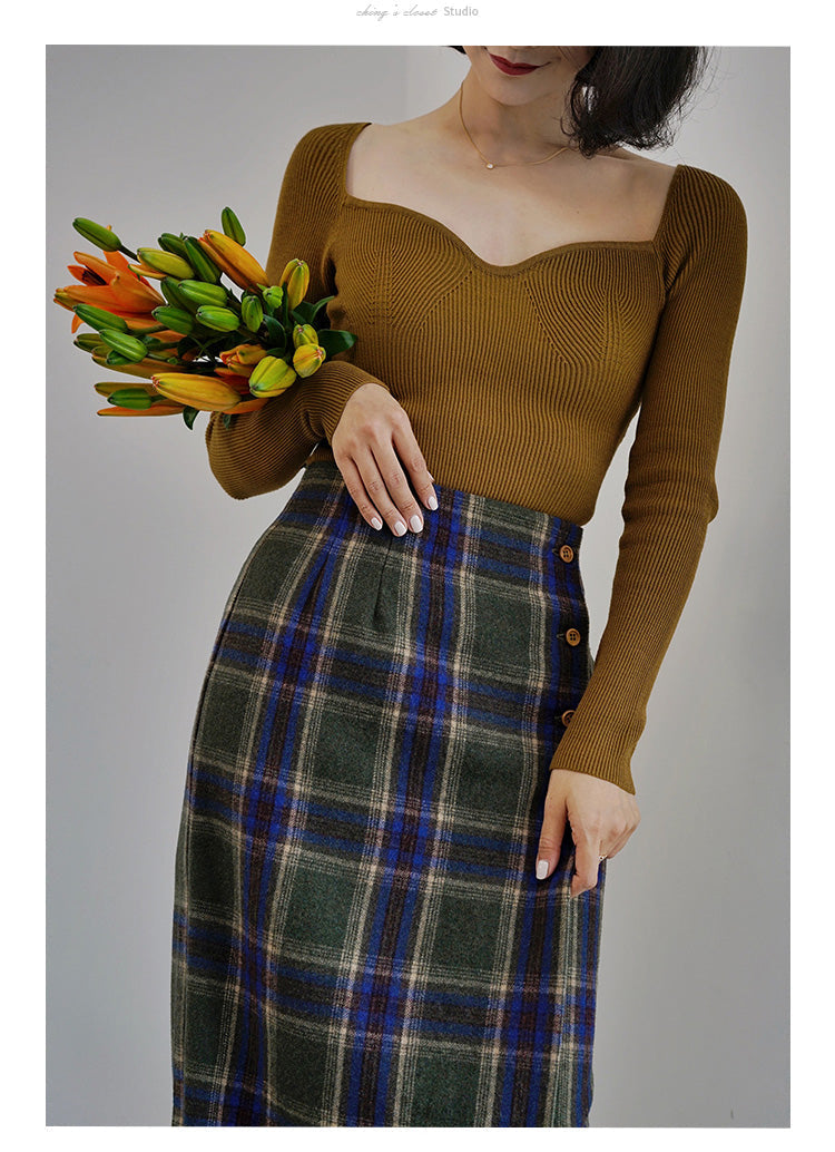 western plaid retro pencil skirt