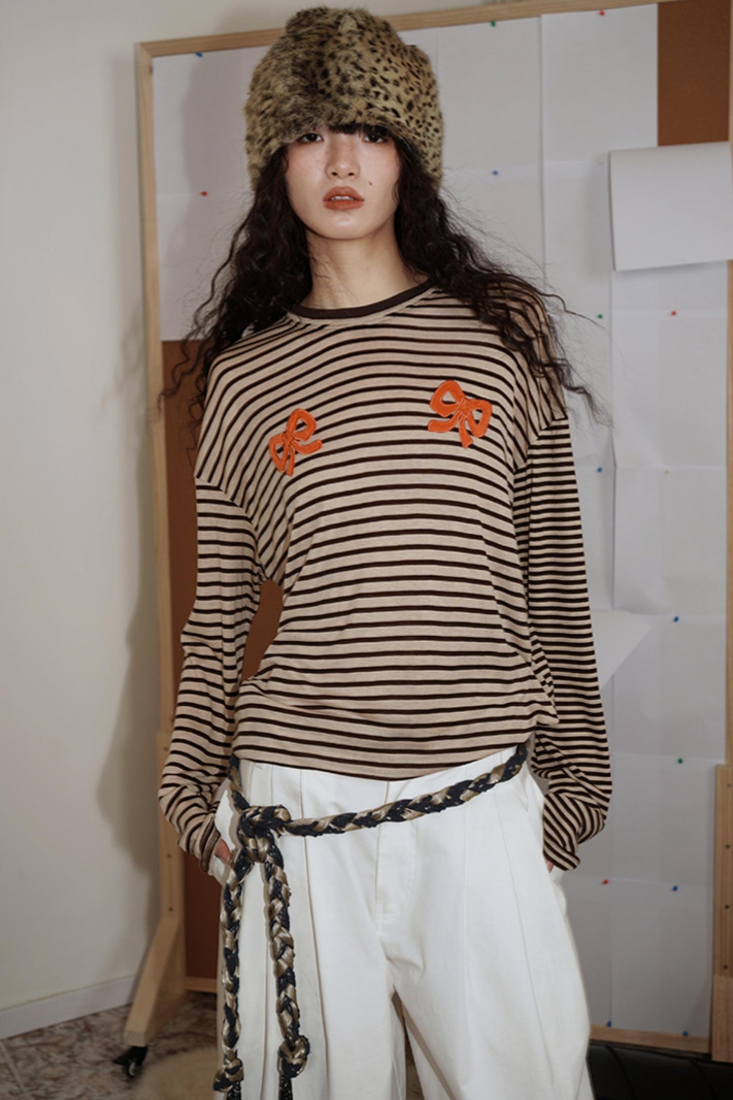 Loose Fit Wool Knit Striped T-Shirt