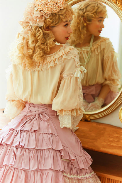 Boguta - Heidi Series - Classic Lace Puff Sleeves Blouse