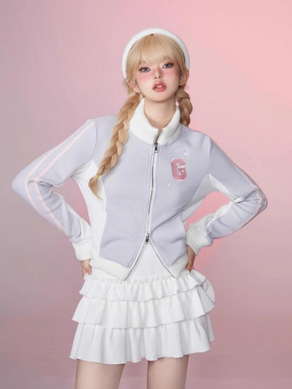 Stand Up Neck Top Double Zipper Sweatshirt【s0000006345】