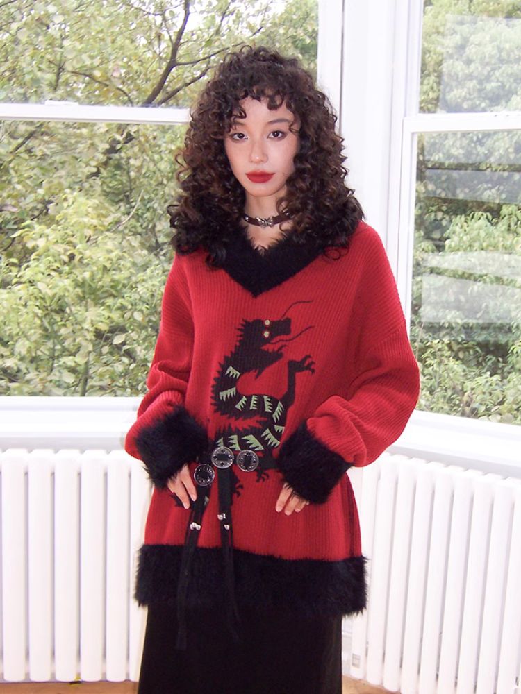 Loose Dragon Print Sweater【s0000005124】