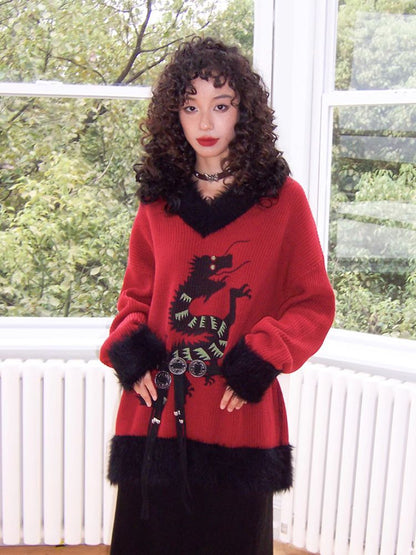 Loose Dragon Print Sweater【s0000005124】