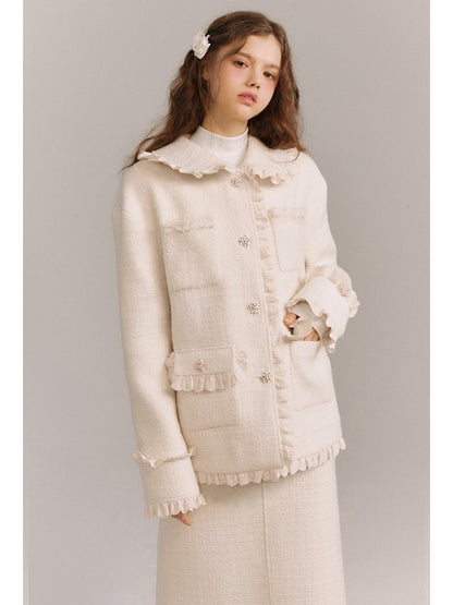 Wool Weave Lazy Bouquet Button Frills Jacket & Skirt【s0000003857】