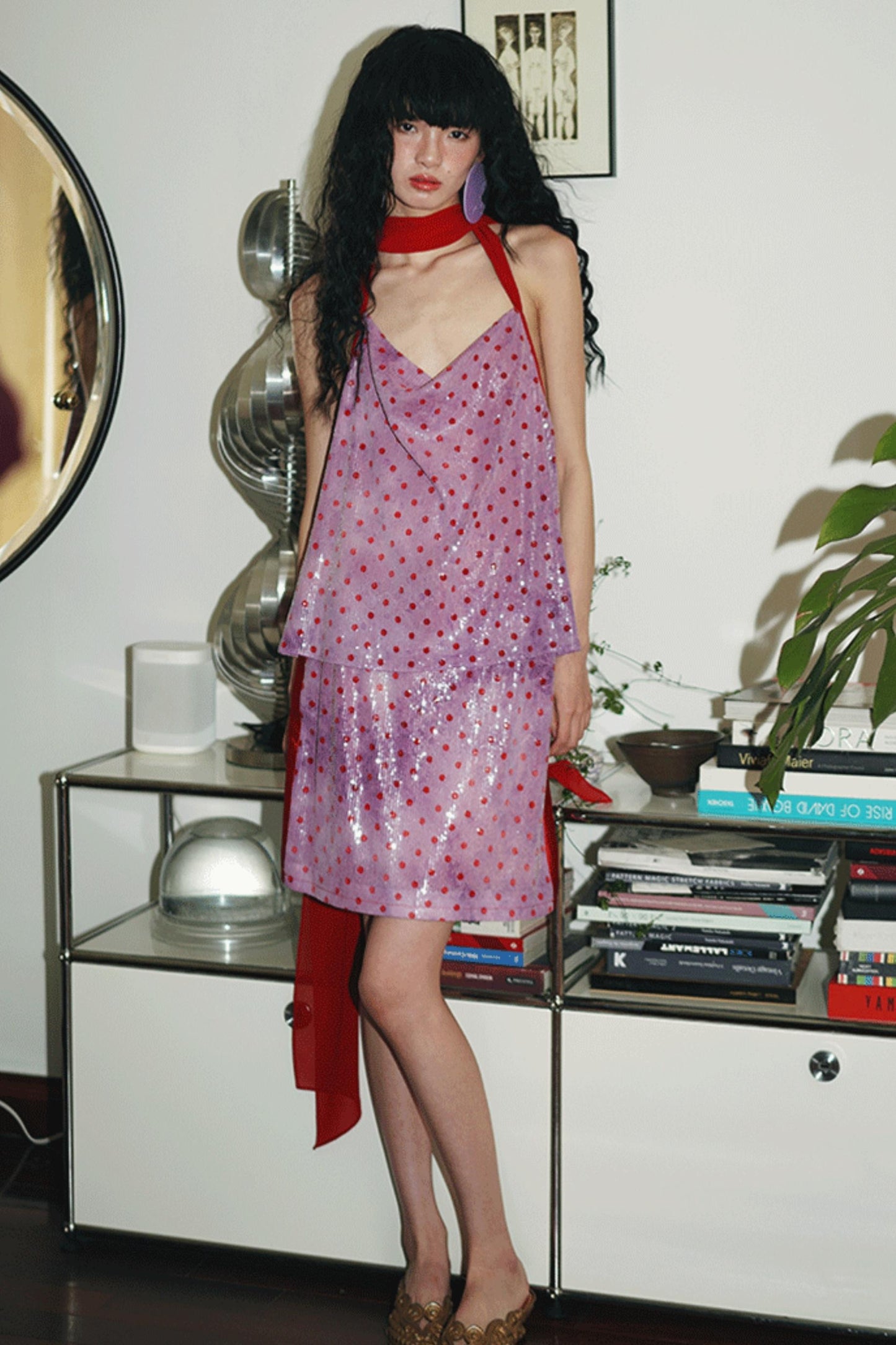 Sequin Dot Backless Resort Skirt Set-Up