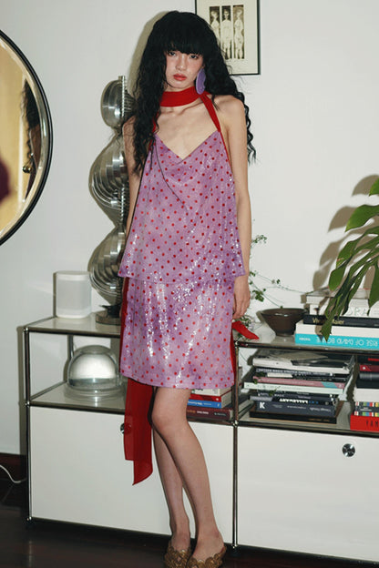 Sequin Dot Backless Resort Skirt Set-Up