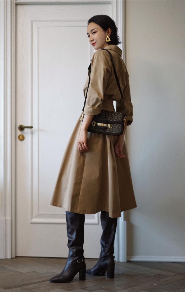 Western vintage khaki trench coat