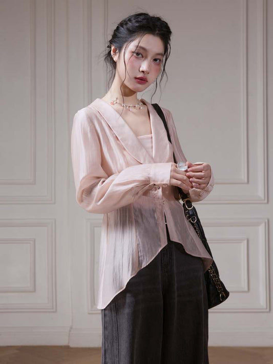 Big Collar Sheer Shirt & Camisole【s0000007879】