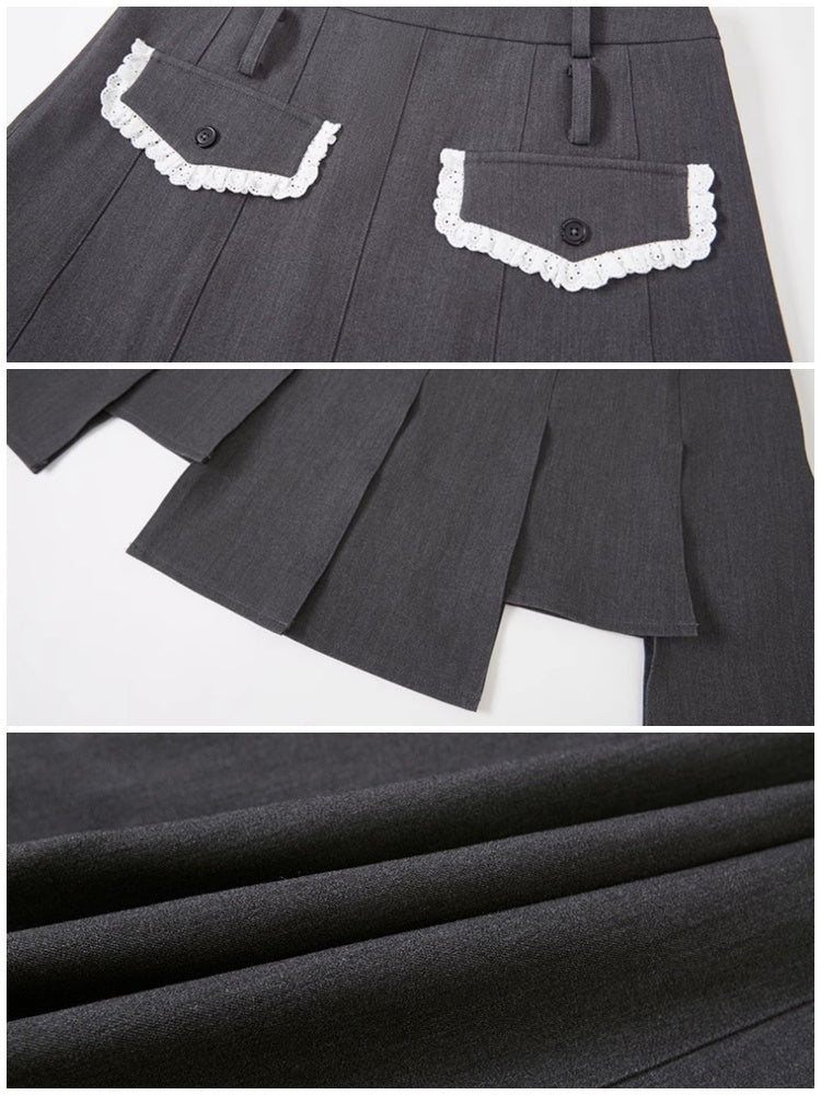 College Girl Style Irregular Hem Pleated Skirt【s0000003196】