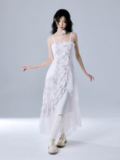 Patchwork Ruffle Suspender Long Dress & Waistcoat【s0000004379】