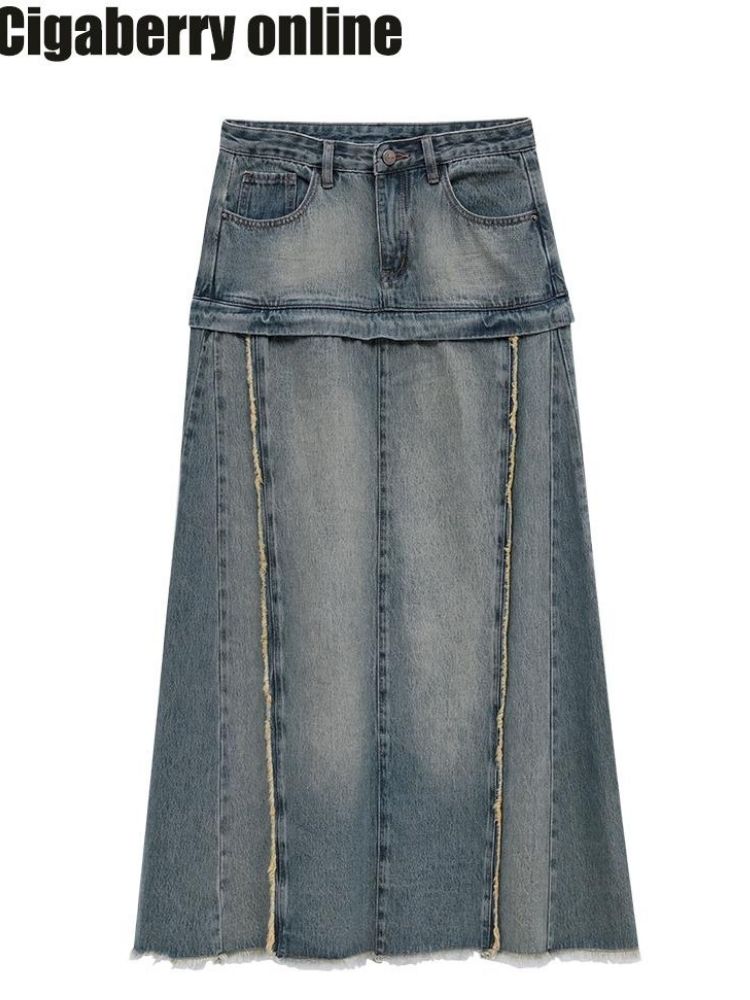 Denim Low Waist Long Half Skirt【s0000004967】