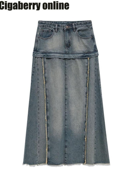 Denim Low Waist Long Half Skirt【s0000004967】