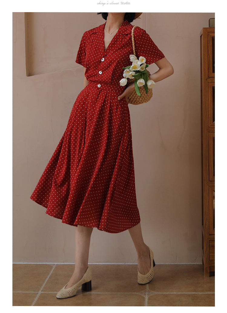 Red Polka Dot Pattern Retro Dress