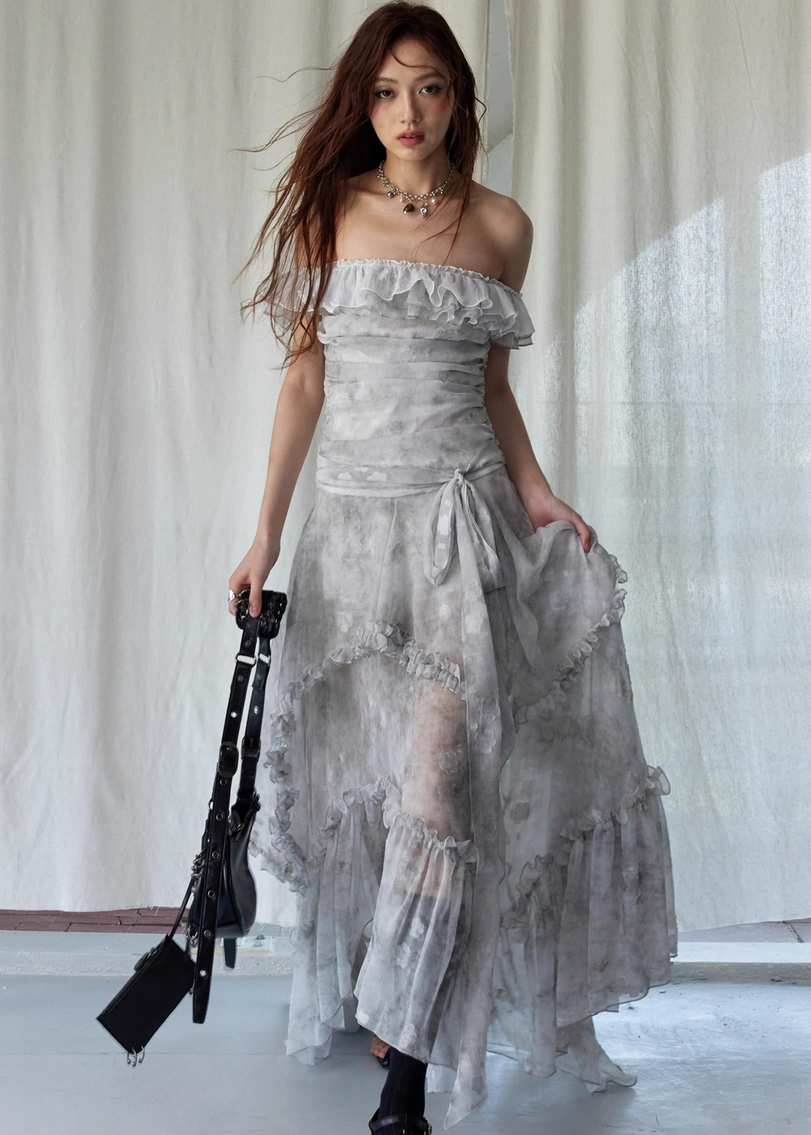 Vintage Gray Ruffle Dress