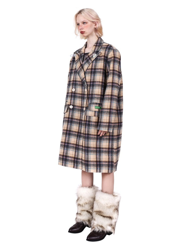 Plaid Mid Length Double Breasted Coat【s0000004348】