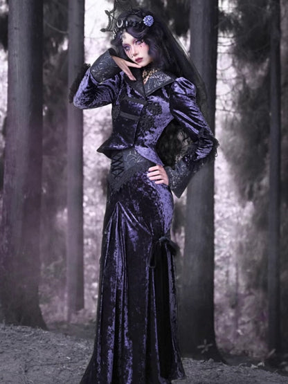 Gothic Velvet Lace Up Lace Mermaid Long Skirt【s0000003869】