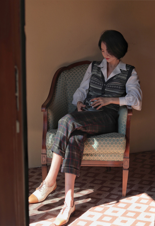 British plaid cropped wool pants