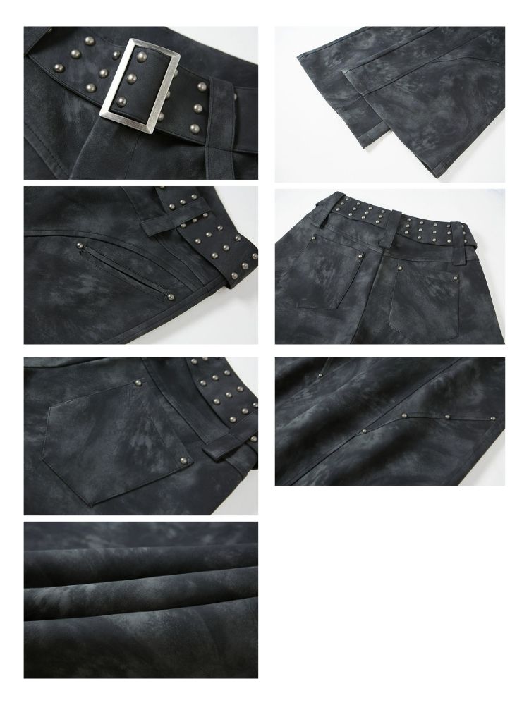 Retro metal rivets leather pants【s0000004869】