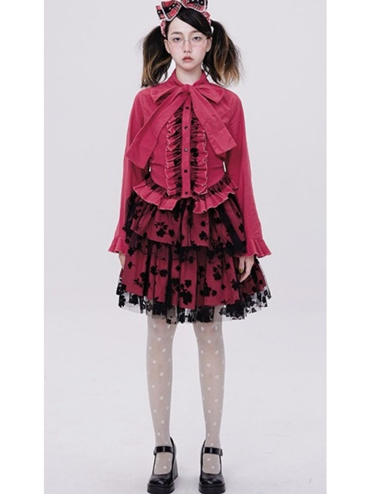 Showa Retro Sweet & Cute Bowknot Frilled Lolita Shirt【s0000003181】