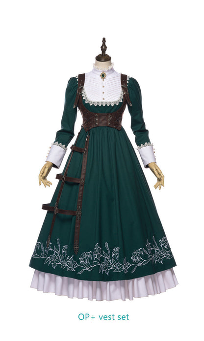 Youpairui - Lobnya - Gothic Nun Lolita Green OP Dress Set