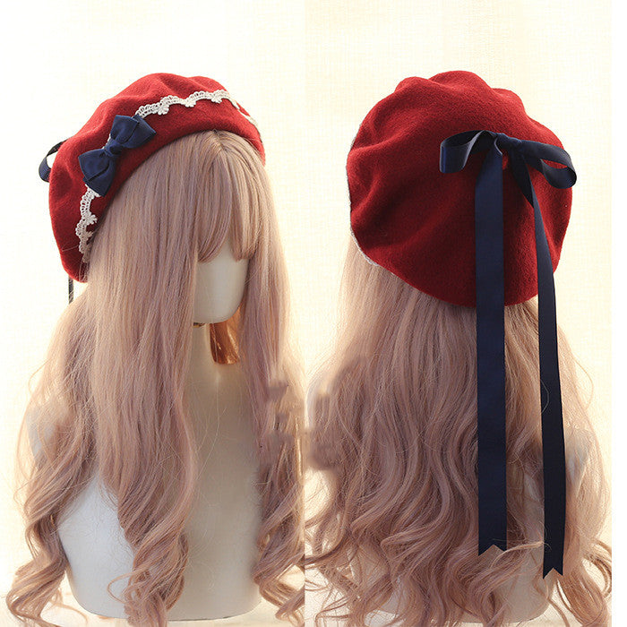 Xiaogui - Japanese Style Sweet Woolen Lolita Lace Beret