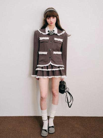 Lace Stitch College Taste Jacket ＆ Puffy Mini Skirt【s0000003853】