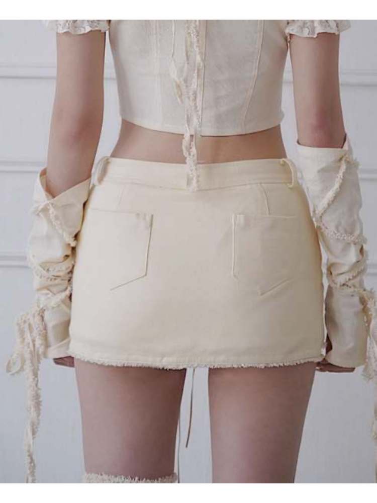 Fleece Star Patch Asymmetrical Frayed Hem Mini Skirt【s0000008157】