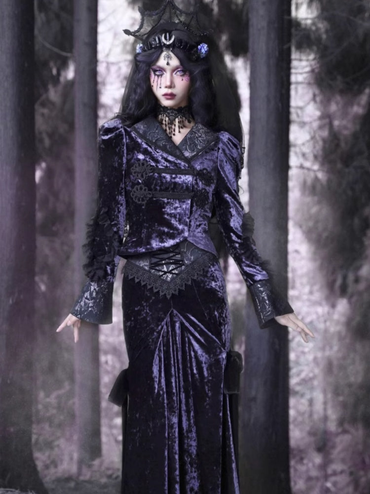 Gothic Velvet Lace Flower Lace Up Blouse【s0000003871】