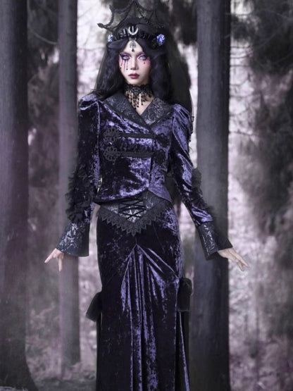 Gothic Velvet Lace Flower Lace Up Blouse【s0000003871】