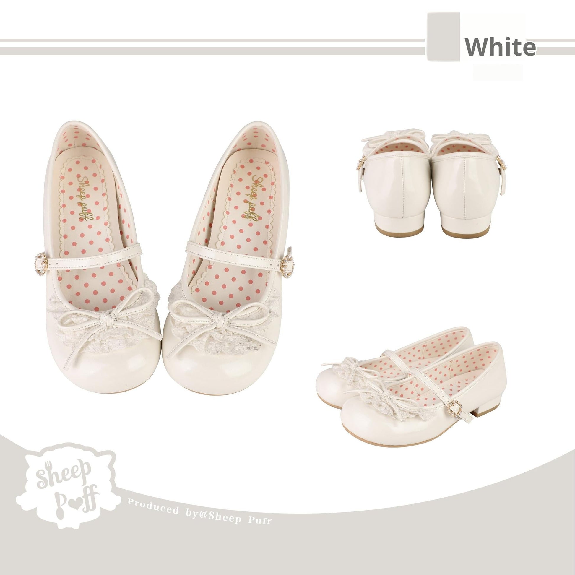 Sheep Puff - Young Layla - Vintage Lolita Shoes Low Heel Butterfly Shoes