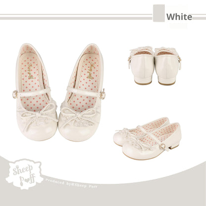 Sheep Puff - Young Layla - Vintage Lolita Shoes Low Heel Butterfly Shoes