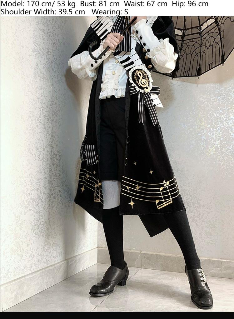 Forest Fluorescent Carps - Black and White Sonata - Ouji Lolita Vest Suit and Vintage Lolita OP Dress